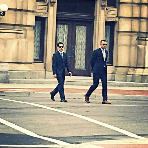 Photo of Eric Cummings and Josh Maines outside of the Clearfield courthouse